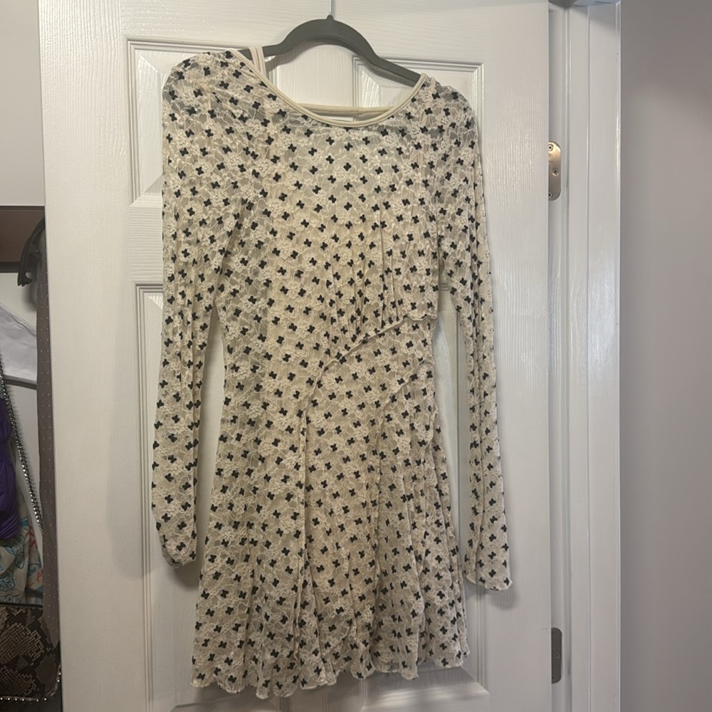 Free People Cream and Black Long Sleeve Dress